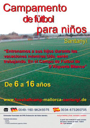 Plakt für das Fußballcamp auf Mallorca auf Spanisch
