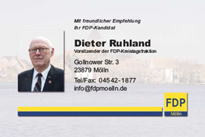 Visitenkarte Dieter Ruhland FDP Mölln