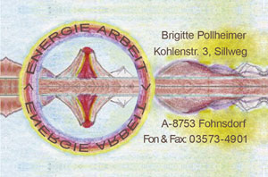 Vorderseite und Rückseite der Visitenkarte Energiearbeit Pollheimer Fohnsdorf